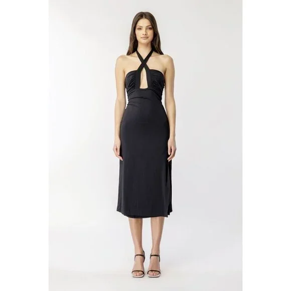 Bardot | Dresses | Bardot Guilia Midi Tieneck Halter Dress Black Hidden  Backzip Side Slit Size 6 | Poshmark